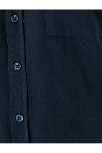 Qisqa yengli paxtali cho'ntakli Slim Fit ko'ylak - ko'k - 6