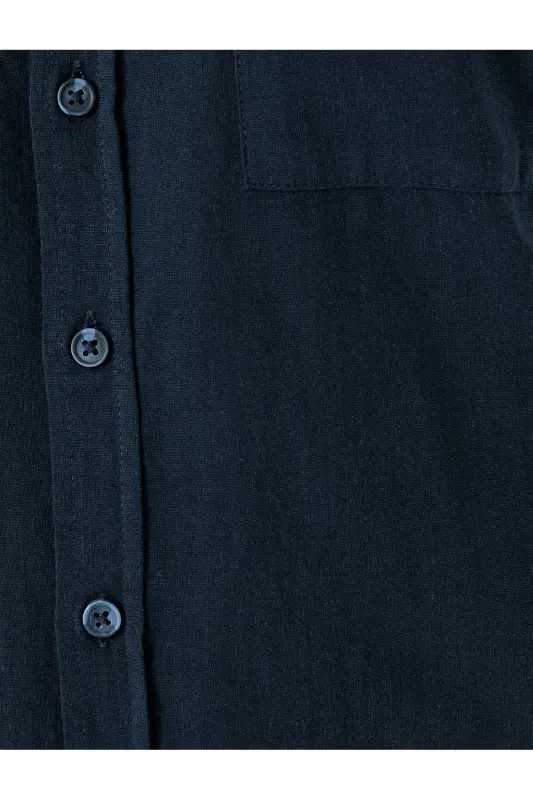 Qisqa yengli paxtali cho'ntakli Slim Fit ko'ylak - ko'k - 6