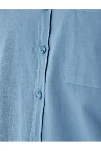 Qisqa yengli paxtali cho'ntakli slim fit ko'ylak-Ochiq - 6