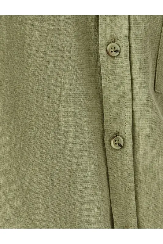 Qisqa yengli paxtali cho'ntakli Slim Fit ko'ylak - Yashil - 6