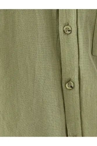 Qisqa yengli paxtali cho'ntakli Slim Fit ko'ylak - Yashil - 6