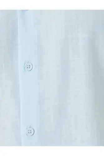 Qisqa yengli paxtali regular fit klassik ko'ylak - Moviy - 6