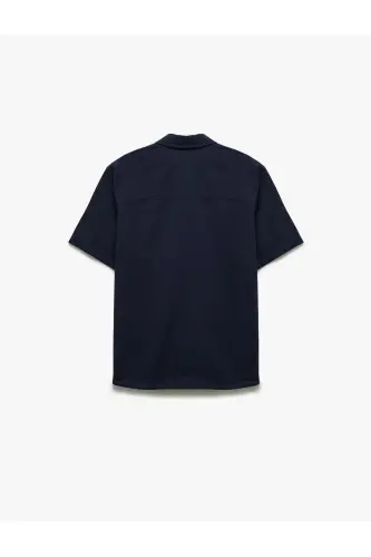 Qisqa yengli paxtali regular fit klassik ko'ylak - to'q ko'k - 4