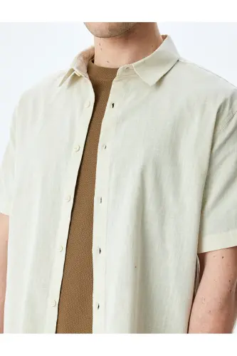 Qisqa yengli paxtali to'g'ri bichimli ekru erkaklar ko'ylagi 5 - 5
