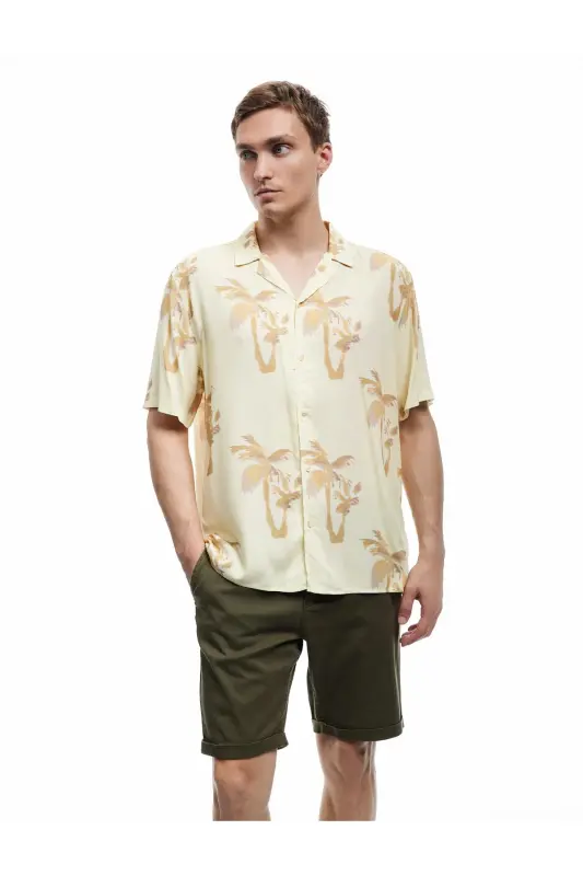 Qisqa yengli, qayrilma yoqali, viskoz palmiya naqshli yozgi - KOTON