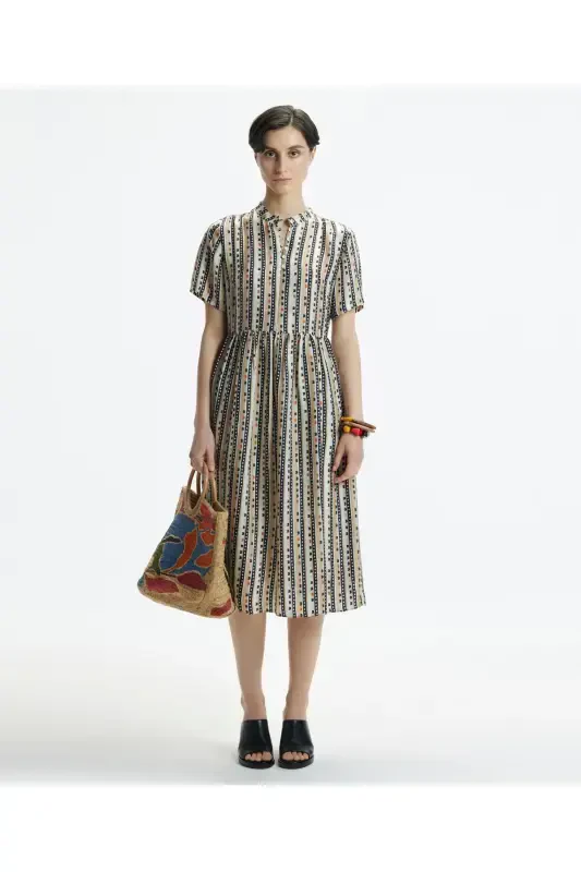 Qisqa yengli tugmali midi libos - YARGICI