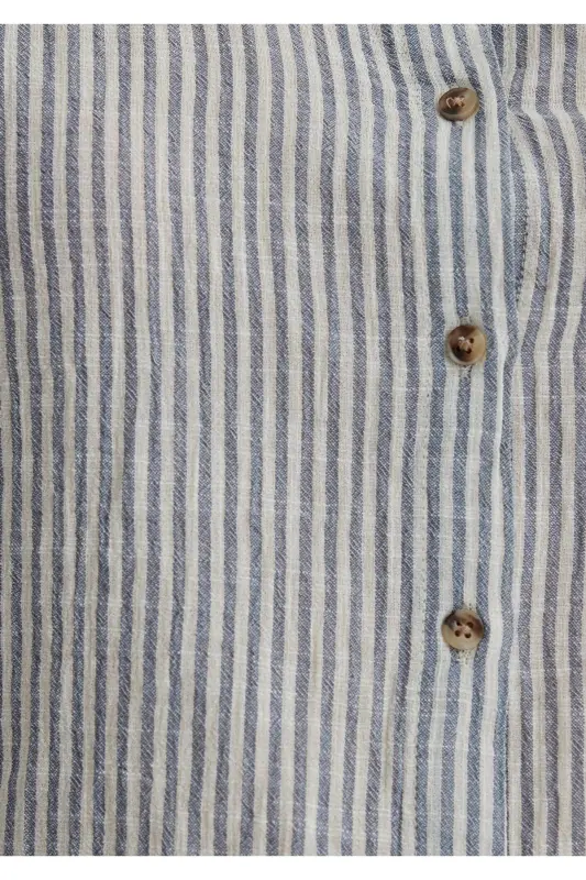 Qisqa yengli yo'l-yo'l kulrang ko'ylak Loose Fit / Erkin qulay bichim 1210445-89853 - To'q ko'k-89853 - 6