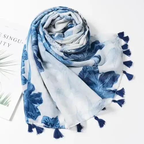 QIUTIMIY Scarf for Women Lightweight Soft Floral Leopard Printed Scarves Fall Winter Fashion Shawl Wrap with Fringe - 4