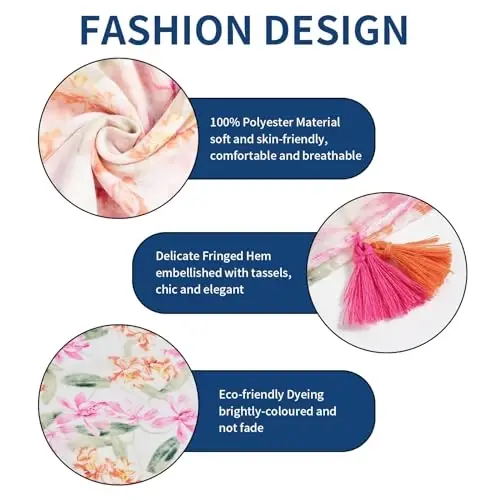 QIUTIMIY Scarf for Women Lightweight Soft Floral Leopard Printed Scarves Fall Winter Fashion Shawl Wrap with Fringe - 2