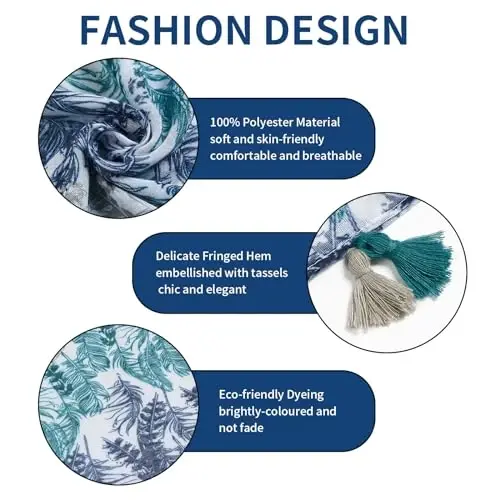 QIUTIMIY Scarf for Women Lightweight Soft Floral Leopard Printed Scarves Fall Winter Fashion Shawl Wrap with Fringe - 2