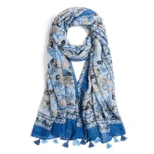 QIUTIMIY Scarf for Women Lightweight Soft Floral Leopard Printed Scarves Fall Winter Fashion Shawl Wrap with Fringe 