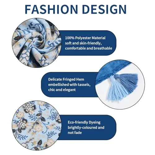 QIUTIMIY Scarf for Women Lightweight Soft Floral Leopard Printed Scarves Fall Winter Fashion Shawl Wrap with Fringe - 2