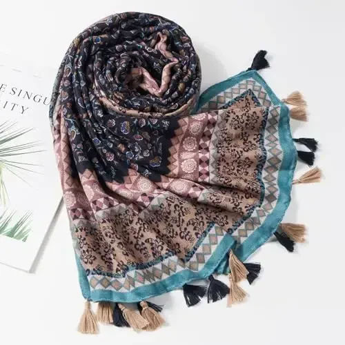 QIUTIMIY Ayollar uchun шарфи Yengil Yumshoq Gullar Leopard bosilgan шарфlar Kuzgi Qishki Moda Шол рўмол Fringe bilan - 4