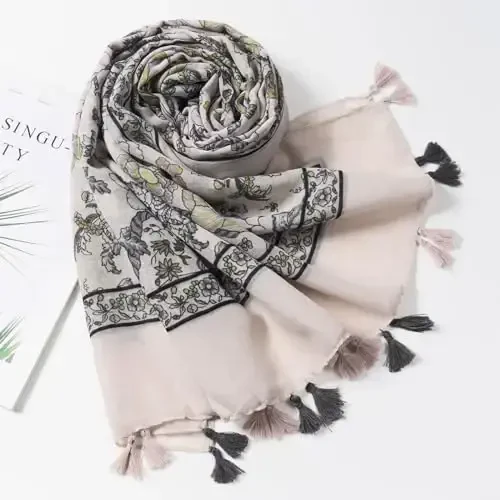 QIUTIMIY Scarf for Women Lightweight Soft Floral Leopard Printed Scarves Fall Winter Fashion Shawl Wrap with Fringe - 4