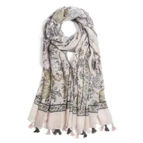QIUTIMIY Scarf for Women Lightweight Soft Floral Leopard Printed Scarves Fall Winter Fashion Shawl Wrap with Fringe 