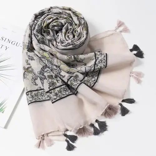 QIUTIMIY Scarf for Women Lightweight Soft Floral Leopard Printed Scarves Fall Winter Fashion Shawl Wrap with Fringe - 4