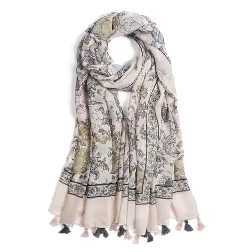 QIUTIMIY Scarf for Women Lightweight Soft Floral Leopard Printed Scarves Fall Winter Fashion Shawl Wrap with Fringe - 1