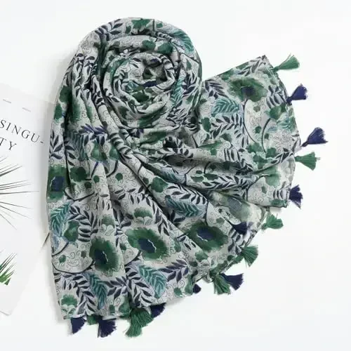 QIUTIMIY Scarf for Women Lightweight Soft Floral Leopard Printed Scarves Fall Winter Fashion Shawl Wrap with Fringe - 6