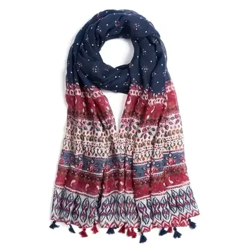 QIUTIMIY Scarf for Women Lightweight Soft Floral Leopard Printed Scarves Fall Winter Fashion Shawl Wrap with Fringe - 1