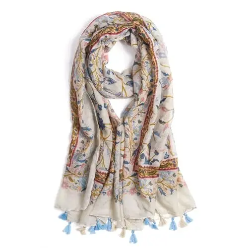 QIUTIMIY Scarf for Women Lightweight Soft Floral Leopard Printed Scarves Fall Winter Fashion Shawl Wrap with Fringe - 1