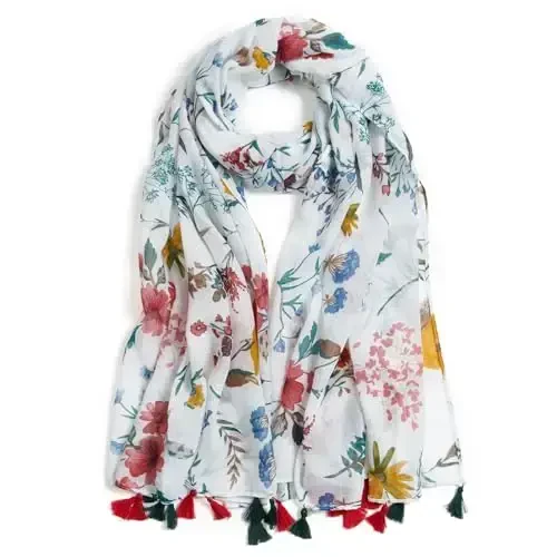 QIUTIMIY Scarf for Women Lightweight Soft Floral Leopard Printed Scarves Fall Winter Fashion Shawl Wrap with Fringe 