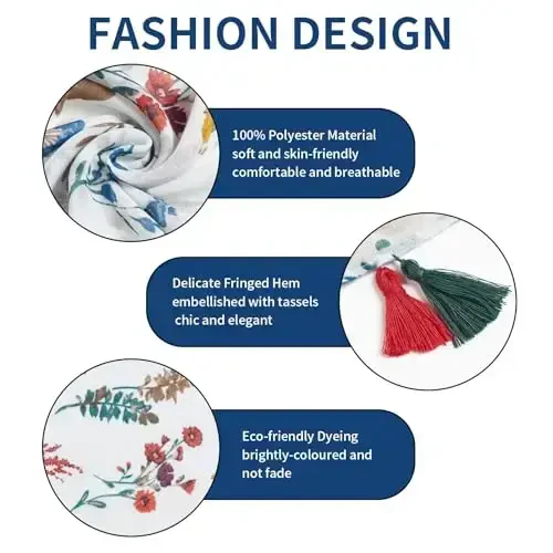 QIUTIMIY Scarf for Women Lightweight Soft Floral Leopard Printed Scarves Fall Winter Fashion Shawl Wrap with Fringe - 2