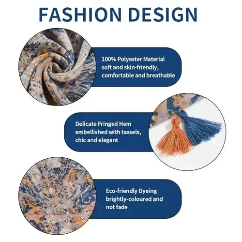 QIUTIMIY Scarf for Women Lightweight Soft Floral Leopard Printed Scarves Fall Winter Fashion Shawl Wrap with Fringe - 2