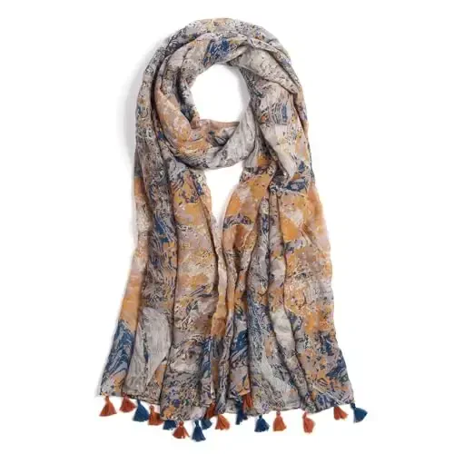 QIUTIMIY Scarf for Women Lightweight Soft Floral Leopard Printed Scarves Fall Winter Fashion Shawl Wrap with Fringe - QIUTIMIY