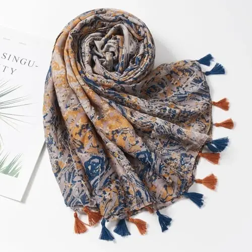 QIUTIMIY Scarf for Women Lightweight Soft Floral Leopard Printed Scarves Fall Winter Fashion Shawl Wrap with Fringe - 4