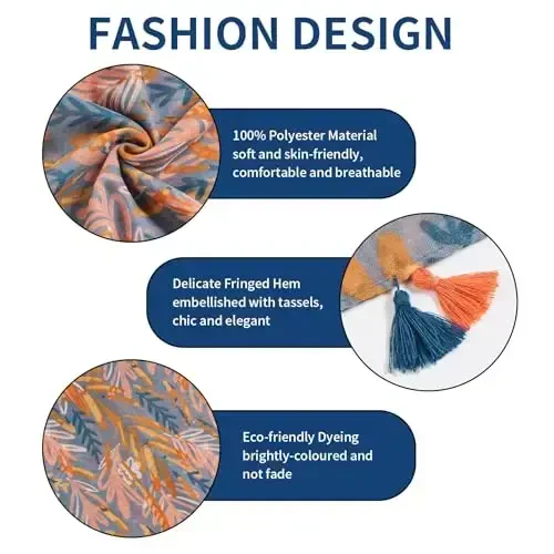 QIUTIMIY Scarf for Women Lightweight Soft Floral Leopard Printed Scarves Fall Winter Fashion Shawl Wrap with Fringe - 2