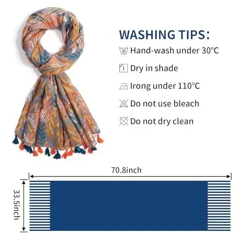 QIUTIMIY Scarf for Women Lightweight Soft Floral Leopard Printed Scarves Fall Winter Fashion Shawl Wrap with Fringe - 3