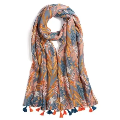 QIUTIMIY Scarf for Women Lightweight Soft Floral Leopard Printed Scarves Fall Winter Fashion Shawl Wrap with Fringe - QIUTIMIY