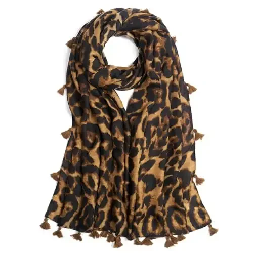 QIUTIMIY Scarf for Women Lightweight Soft Floral Leopard Printed Scarves Fall Winter Fashion Shawl Wrap with Fringe 