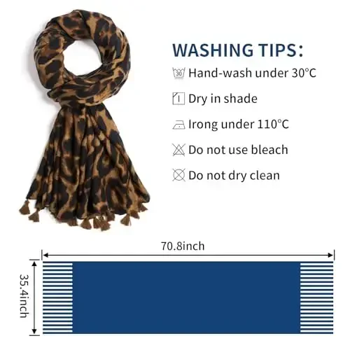 QIUTIMIY Scarf for Women Lightweight Soft Floral Leopard Printed Scarves Fall Winter Fashion Shawl Wrap with Fringe - 3