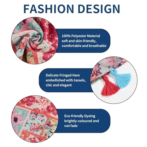 QIUTIMIY Scarf for Women Lightweight Soft Floral Leopard Printed Scarves Fall Winter Fashion Shawl Wrap with Fringe - 2