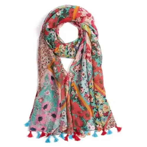 QIUTIMIY Scarf for Women Lightweight Soft Floral Leopard Printed Scarves Fall Winter Fashion Shawl Wrap with Fringe 