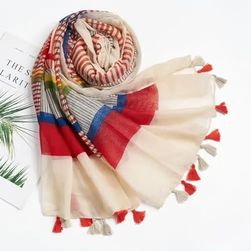 QIUTIMIY Scarf for Women Lightweight Soft Floral Leopard Printed Scarves Fall Winter Fashion Shawl Wrap with Fringe - 4