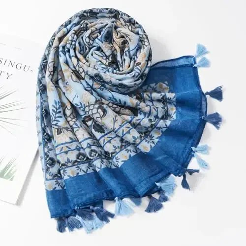 QIUTIMIY Scarf for Women Lightweight Soft Floral Leopard Printed Scarves Fall Winter Fashion Shawl Wrap with Fringe - 4