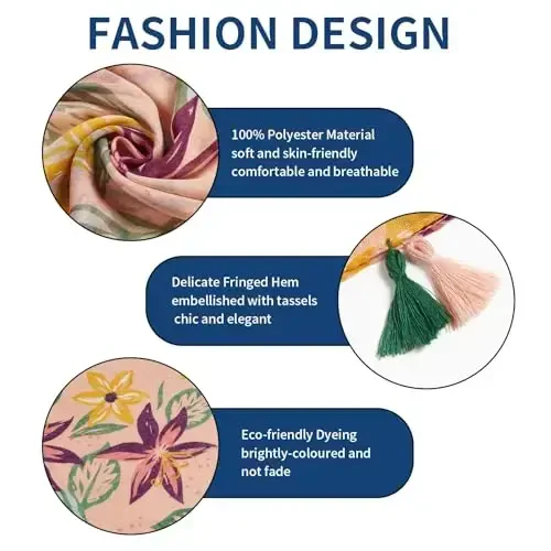 QIUTIMIY Scarf for Women Lightweight Soft Floral Leopard Printed Scarves Fall Winter Fashion Shawl Wrap with Fringe - 2