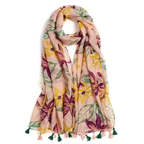 QIUTIMIY Scarf for Women Lightweight Soft Floral Leopard Printed Scarves Fall Winter Fashion Shawl Wrap with Fringe 