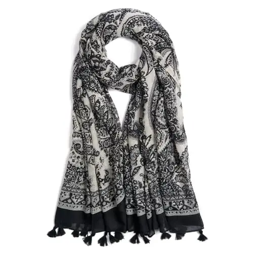 QIUTIMIY Scarf for Women Lightweight Soft Floral Leopard Printed Scarves Fall Winter Fashion Shawl Wrap with Fringe 