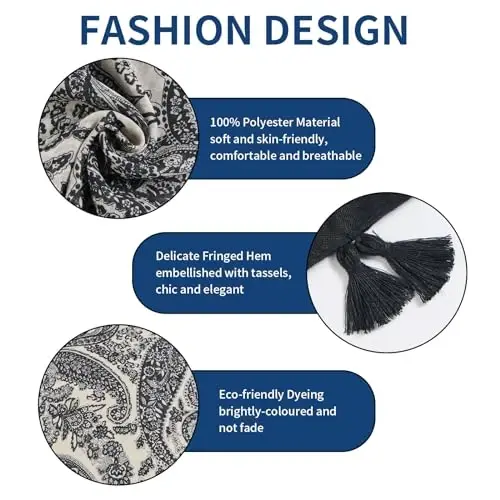 QIUTIMIY Scarf for Women Lightweight Soft Floral Leopard Printed Scarves Fall Winter Fashion Shawl Wrap with Fringe - 2