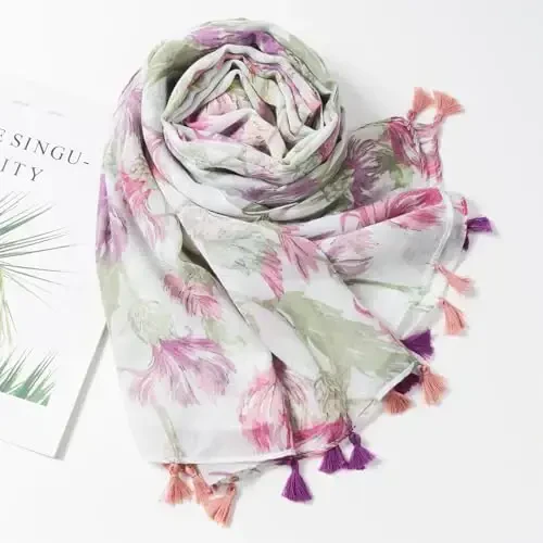 QIUTIMIY Scarf for Women Lightweight Soft Floral Leopard Printed Scarves Fall Winter Fashion Shawl Wrap with Fringe - 4