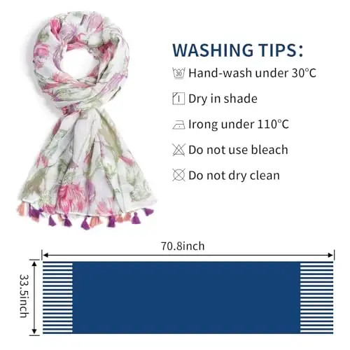 QIUTIMIY Scarf for Women Lightweight Soft Floral Leopard Printed Scarves Fall Winter Fashion Shawl Wrap with Fringe - 3