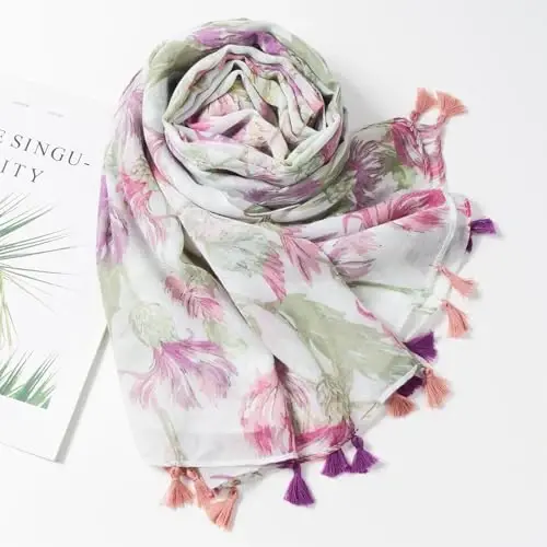 QIUTIMIY Scarf for Women Lightweight Soft Floral Leopard Printed Scarves Fall Winter Fashion Shawl Wrap with Fringe - 4