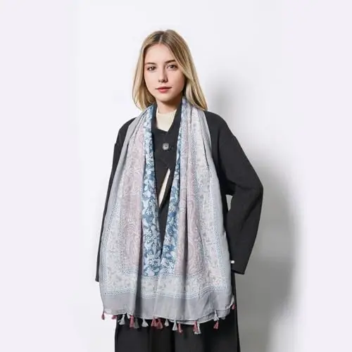 QIUTIMIY Scarf for Women Lightweight Soft Floral Leopard Printed Scarves Fall Winter Fashion Shawl Wrap with Fringe - 5