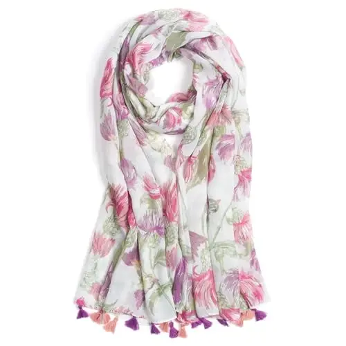 QIUTIMIY Scarf for Women Lightweight Soft Floral Leopard Printed Scarves Fall Winter Fashion Shawl Wrap with Fringe 