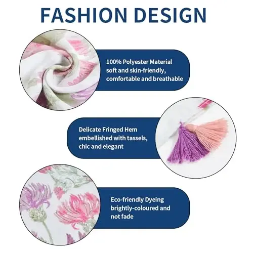 QIUTIMIY Scarf for Women Lightweight Soft Floral Leopard Printed Scarves Fall Winter Fashion Shawl Wrap with Fringe - 2