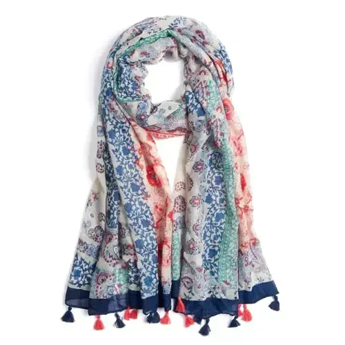 QIUTIMIY Scarf for Women Lightweight Soft Floral Leopard Printed Scarves Fall Winter Fashion Shawl Wrap with Fringe - QIUTIMIY