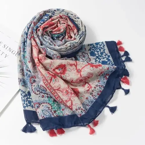 QIUTIMIY Scarf for Women Lightweight Soft Floral Leopard Printed Scarves Fall Winter Fashion Shawl Wrap with Fringe - 4